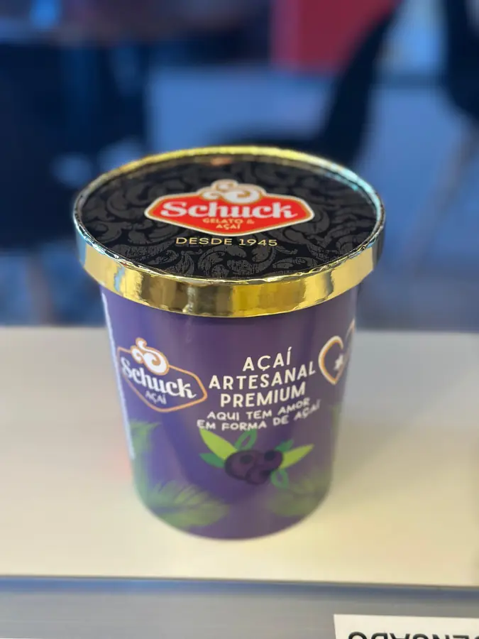 Pote de açaí artesanal premium Schuck, roxo com tampa dourada