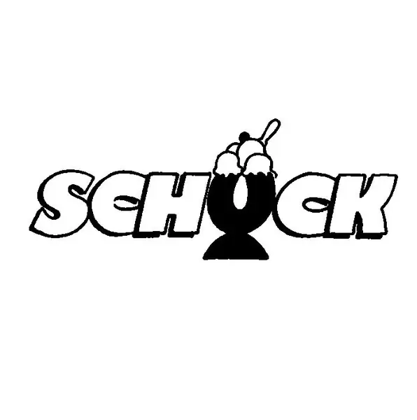 Logomarca antiga da Schuck, de 1990, com o U formado por uma taça de sorvete